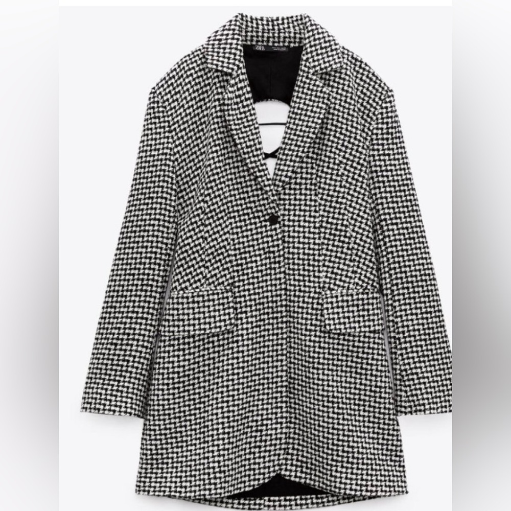 Zara Houndstooth Black and White Open Back Blazer Dress - Picture 1 of 11